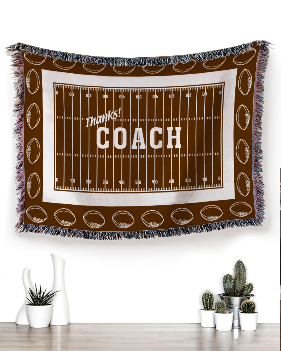 Woven Throw For Sports Lovers Christmas Gift, Thanks Coach – Football, Cotton Blanket