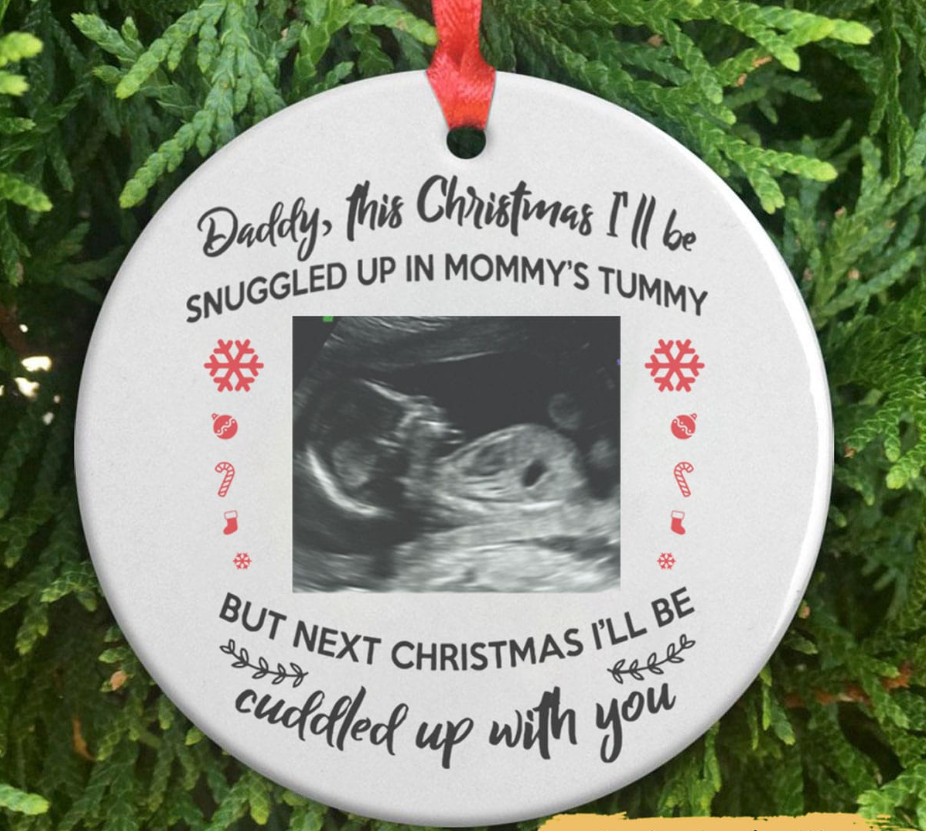 Personalized Ultrasound Circle Ornament Gift For New Dad Porcelain Ceramic Home Decorations Ornament Pendant Christmas Tree