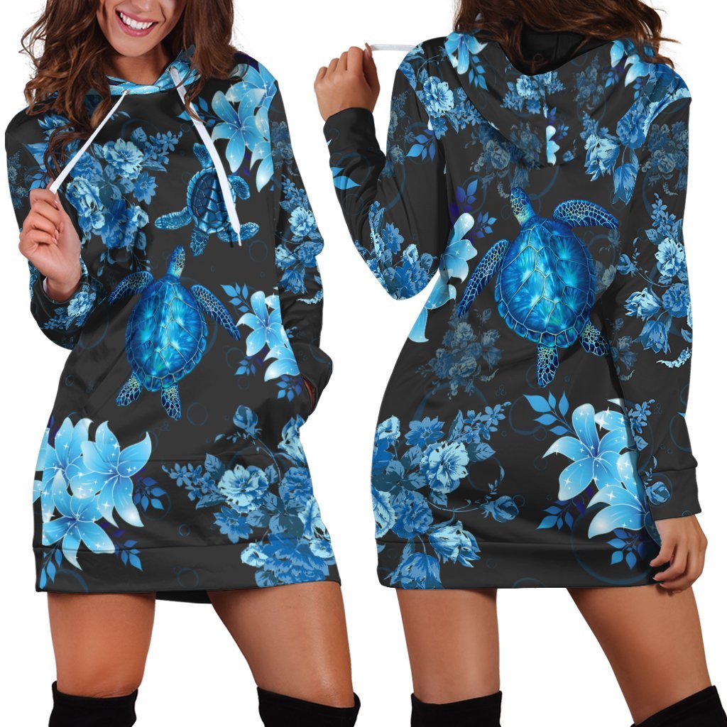 Blue Sea Turtle Hawaiian hoodie dress