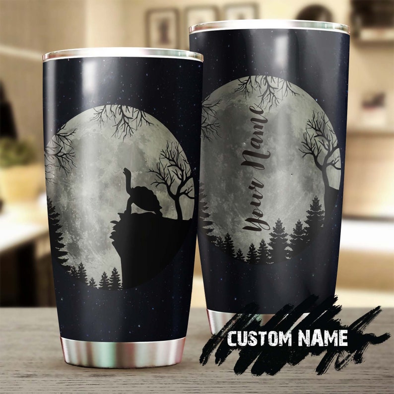 Turtle Howling Under The Moon Personalized Tumbler-Turtle Present-Unique Tumbler-Birthday Christmas Gift For Turtle Lover