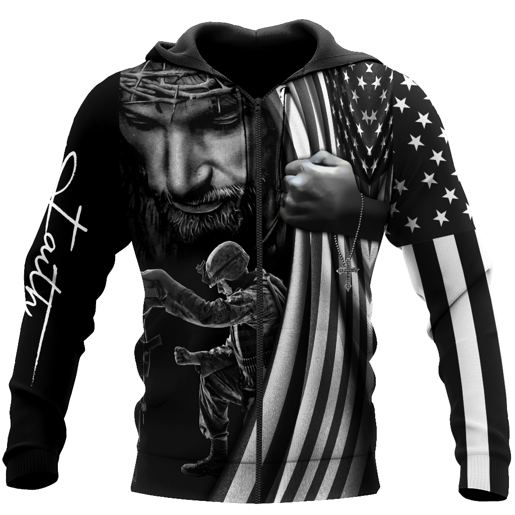 Veteran Zipped Hoodie, U.S Veteran, Jesus Christ, One Nation Under God All Over Printed Zipped Hoodie