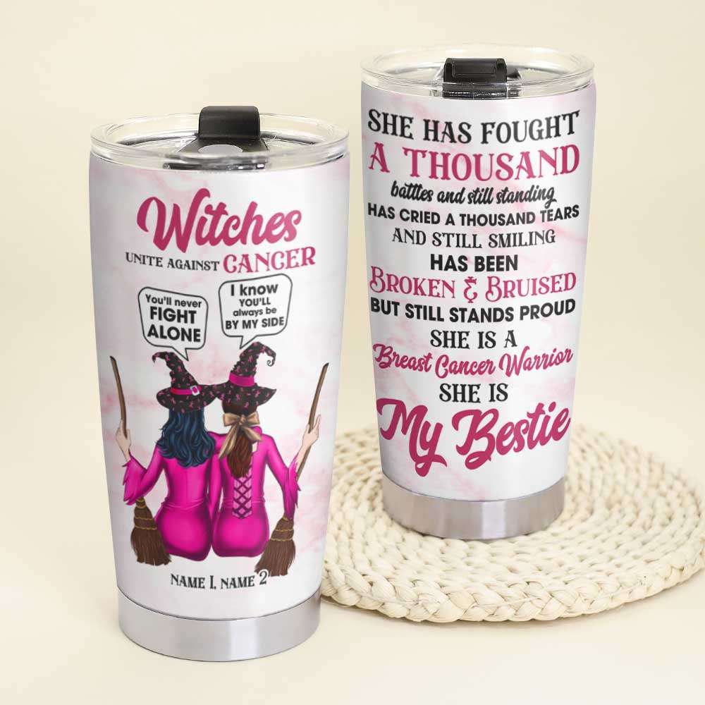 Personalized Gift Ideas For Warrior Breast Cancer Awareness Month Witches Unite Against Cancer Custom 20Oz Stainless Steel Tumbler