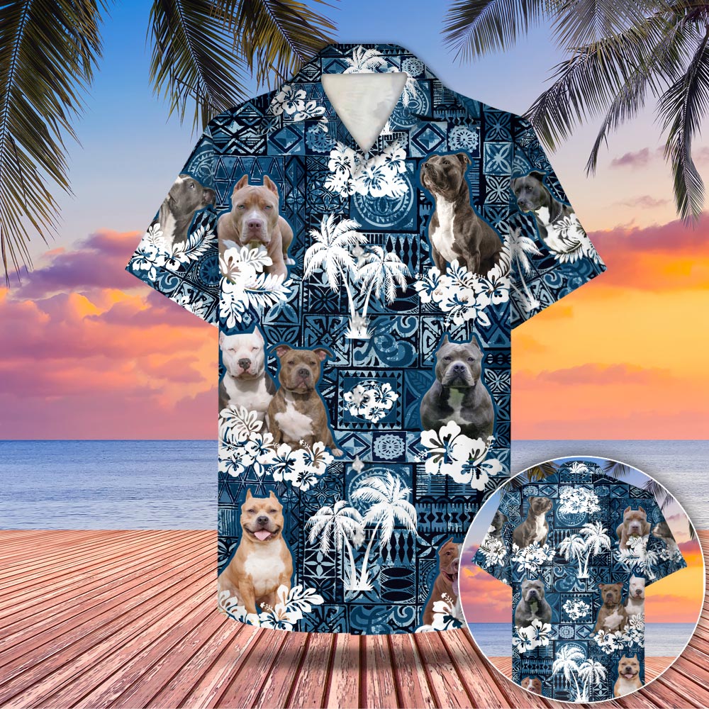 Pitbull Hawaiian Shirt Style Blue Gift For Pitbull Mom, Pitbull Dad M0402 Phts