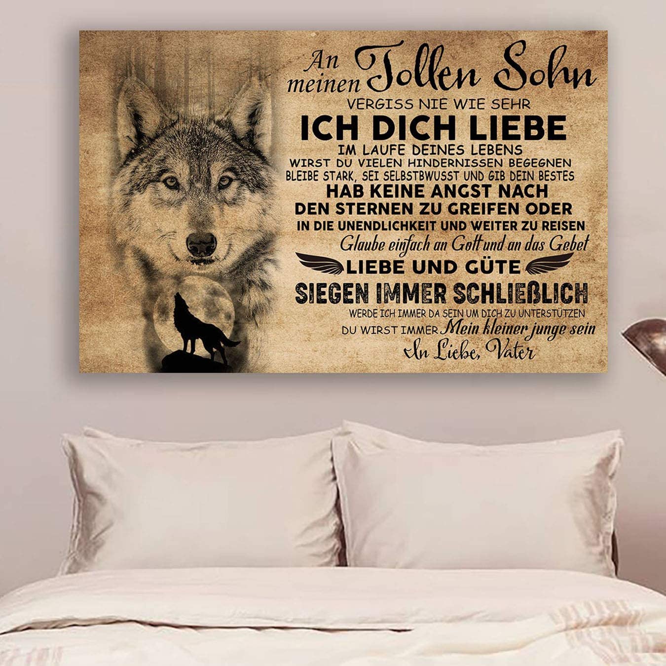 Poster for Room Aesthetic -Command Strips Wall Decor – Hn190 Wolf Poster – Dad to Son – Always Remember How Much I Love You -German