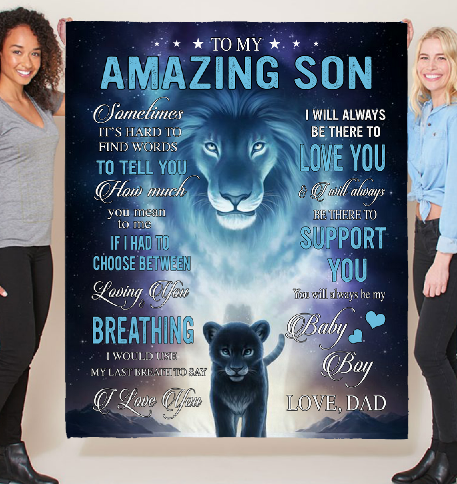 To My Amazing Son I Be There To Love Support You Baby Boy Dad Lion Gift Fleece Blanket