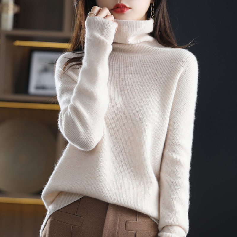 Woman New Cashmere Sweater High Neck Pullover 100% Pure Wool Casual Knit Tops Autumn Winter Plus Size Korean Female Jacket Warm alx