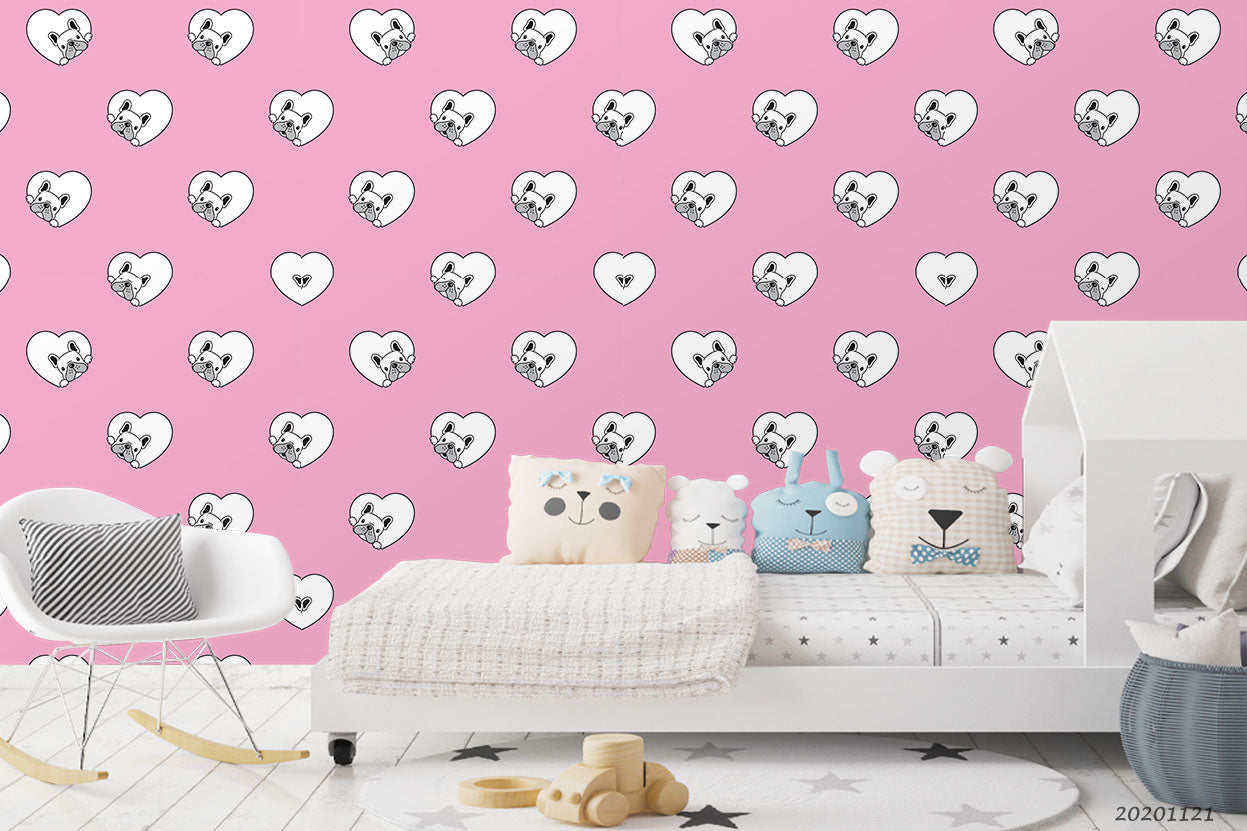 3D Cartoon Animal Dog Pink Wall Mural Wallpaper Lqh 69