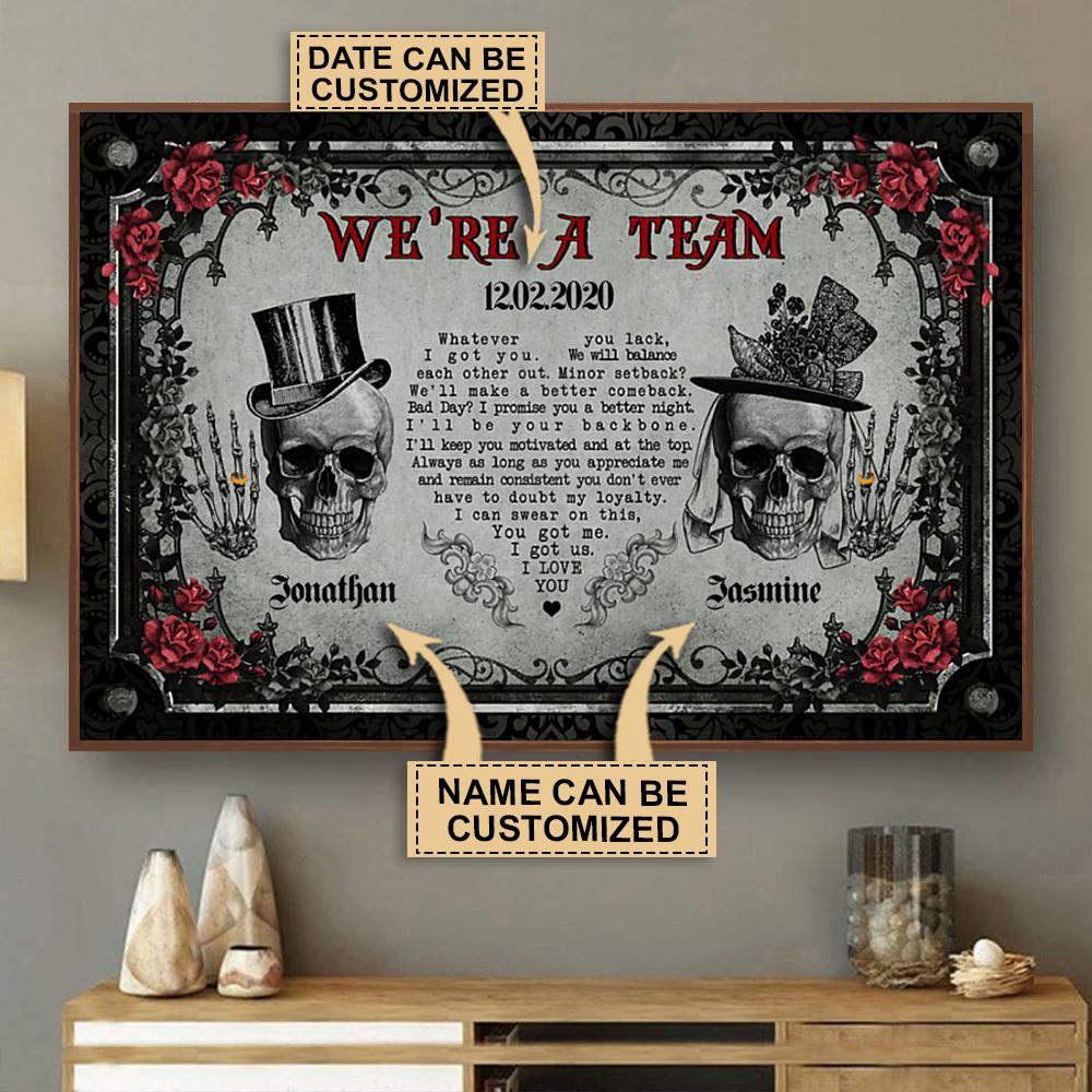 Personalized Canvas, Custom Canvas Prints Skeleton Couple We’Re A Team Poster Print, Canvas Poster Wall Art, Canvas Print Wall Decor
