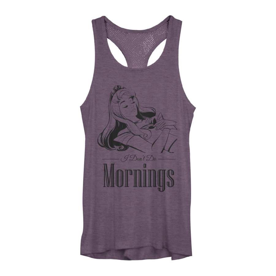 Sleeping Beauty Junior’s Aurora Don’t Do Mornings  Mesh Racerback Tank