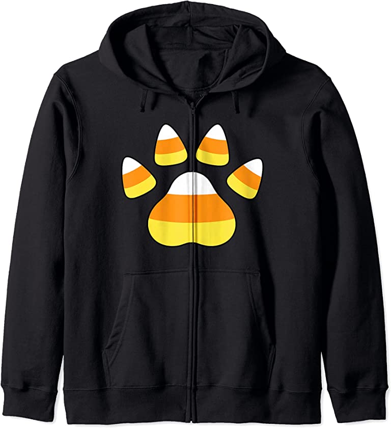 Paw Candy Corn Dog Cat Animal Lover Funny Halloween Zip Hoodie