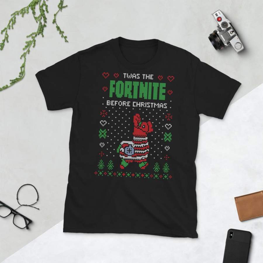 Twas the Fornite Before Transparent For Christmas Ugly Sweater Design Short-Sleeve Unisex T-Shirt