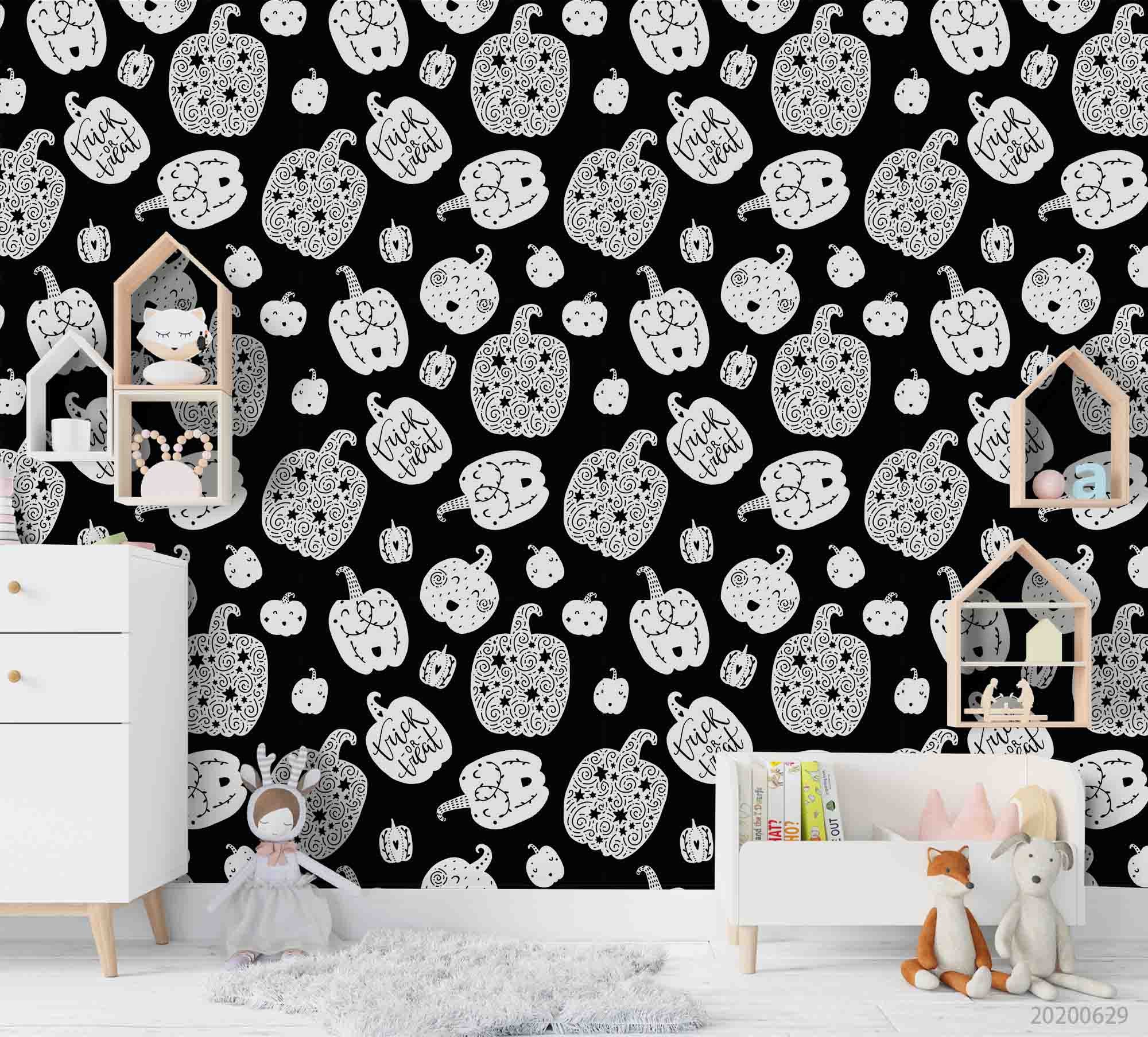 3D Cartoon Halloween Pumpkin Pattern Wall Mural Wallpaper Lxl 305