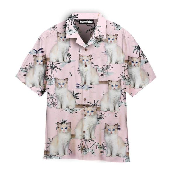 Pretty Bicolor Ragdoll Kitten On Pink Island Pattern Hawaiian Shirt | For Men & Women | Wt6940