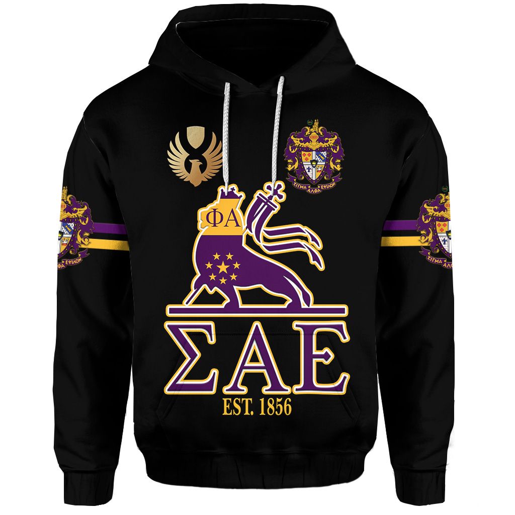 (Custom Personalised) Sigma Alpha Epsilon Sae Hoodie Lion Vibes – Black Lt8