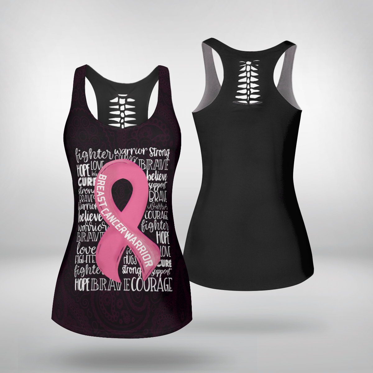 Black Women Breast Cancer Awareness Hollow Tank Top Legging For Black Girl Cancer All Over Print 3D Legging Set