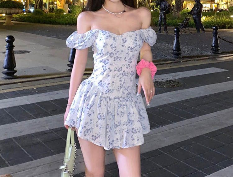 Summer new floral dress women bubble short-sleeved dress pink cute bow dress lace stitching summer woman dress Y2K alx