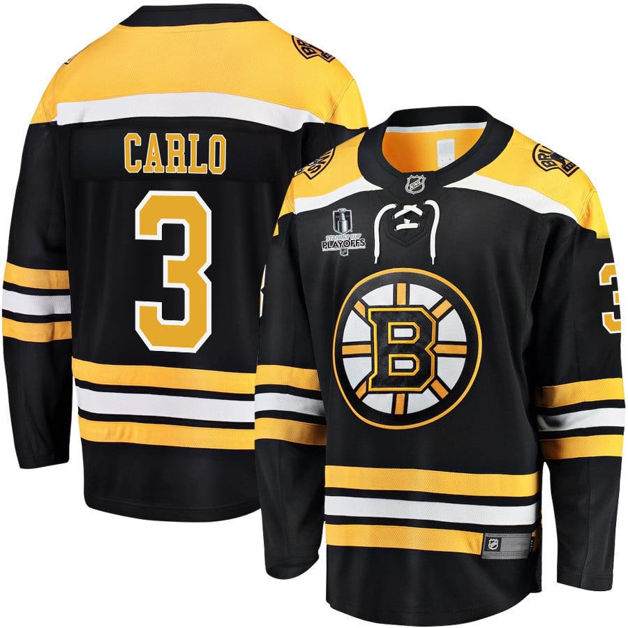 Brandon Carlo 3 Boston Bruins Stanley Cup 2023 Playoffs Patch Home Breakaway Men Jersey – Black