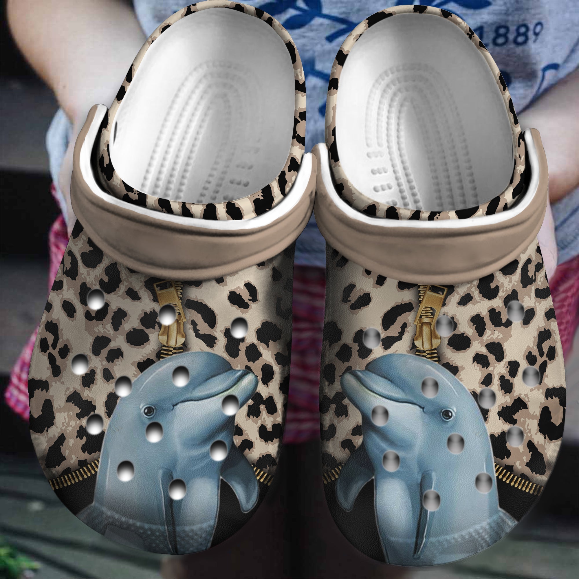 Dolphin Leopard Zipper Mother Custom Crocs Shoes Birthday Gift – Ocean Halloween Shoes Croc Gift – Cr-Drn037