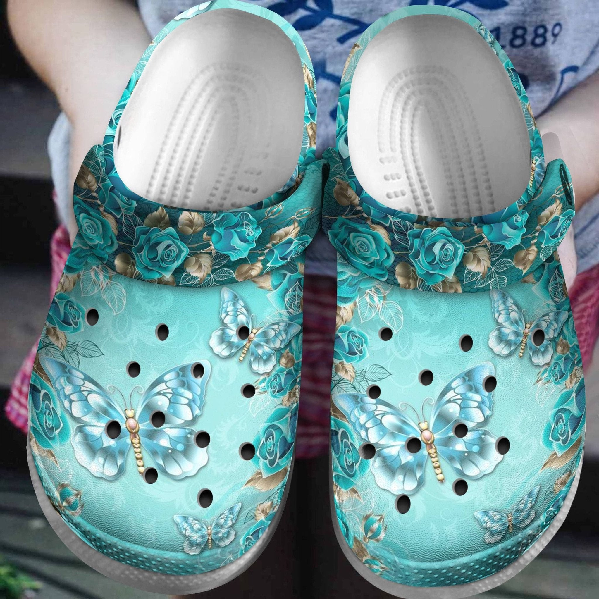 Butterfly Roses Stone Jade Green Crocss Shoes Clogs Gifts Daughter Mother Birthday For Men Women Kids