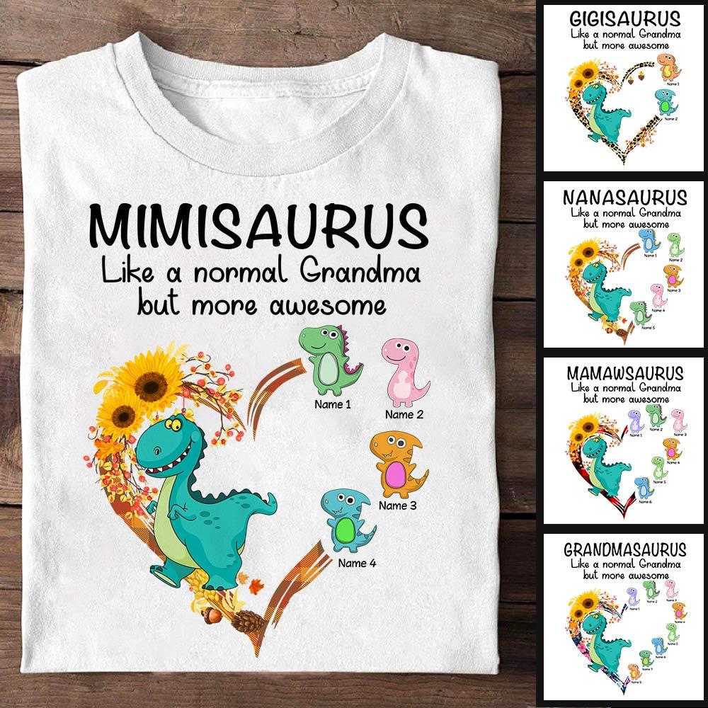 Mimisaurus Like A Normal Grandma But More Awesome Shirt Funny Mimi Saurus Shirt Custom Mimi Shirt With Grandkids Names