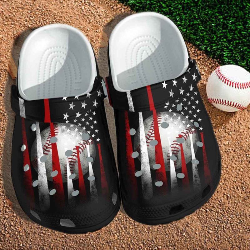 Baseball Bat America Flag Custom Shoes Clogs Gifts Shoes For Son Daughter – 4Th Of July Usa Flag Baseball Croc Shoes