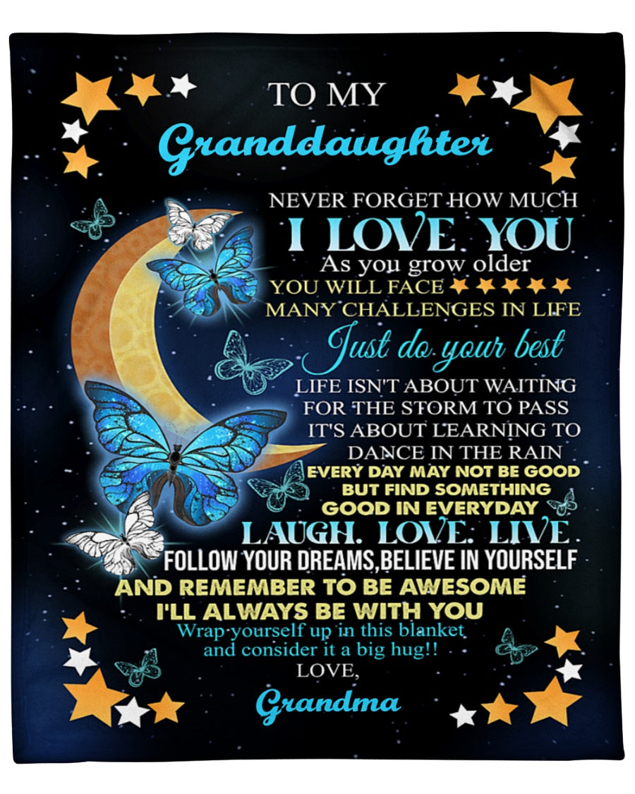 To My Granddaughter I’Ll Always Be With You Butterfly Moon Fleece Blanket Gift From Grandma Home Decor Bedding Couch Sofa Soft And Comfy Cozy