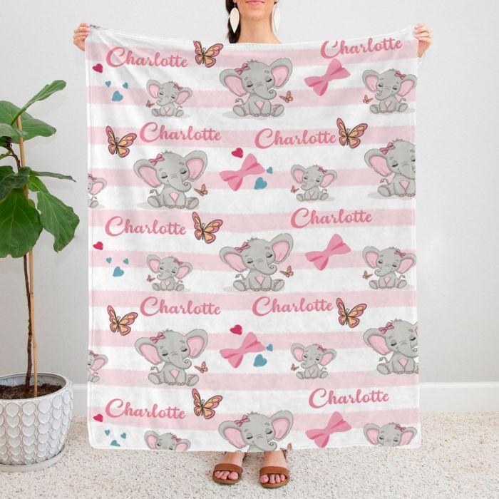 Personalized Elephant Blanket With Name, Baby Elephant Blanket, Blanket For Baby, Cute Elephant Blanket For Baby