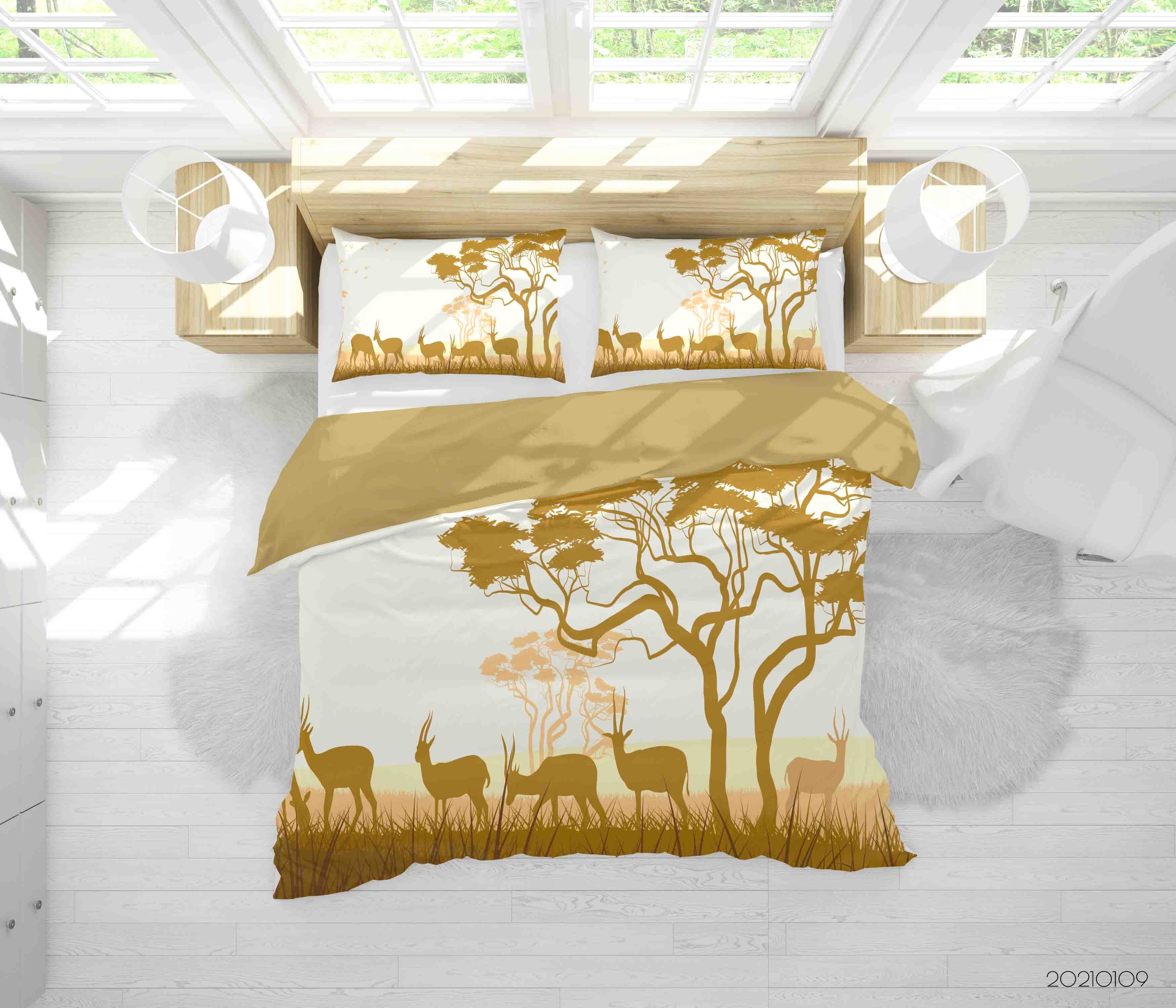 3D Cartoon Forest Animal Elk Quilt Cover Set Bedding Set Duvet Cover Pillowcases 61 Lqh