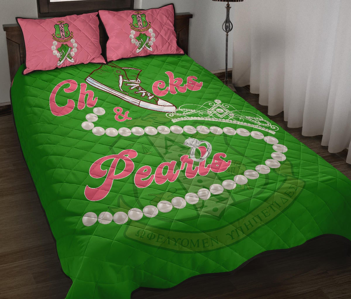 Wonderprint Home Set Alpha Kappa Alpha Chucks And Pearls Quilt Bet Set K.H Pearls Lt10