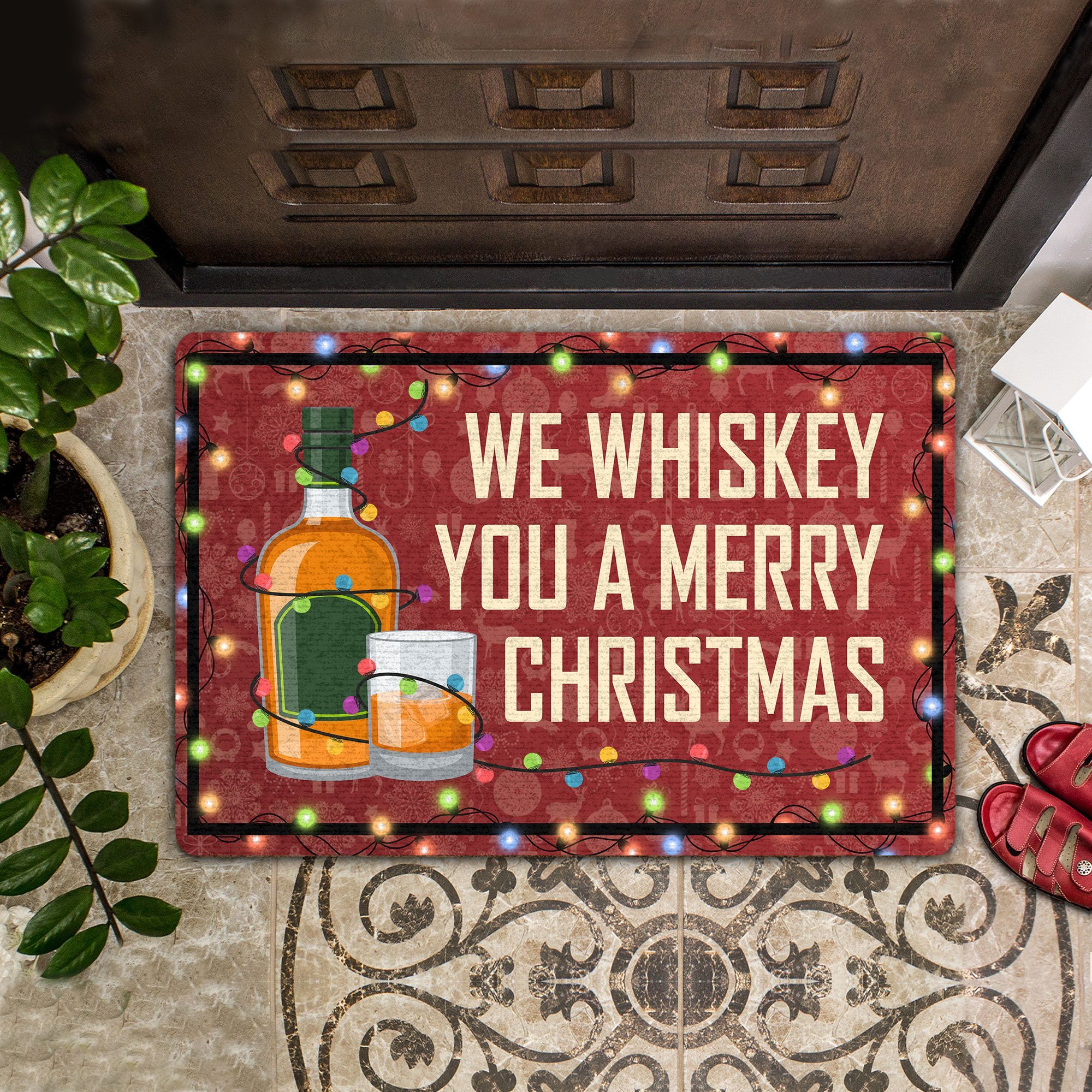 We Whiskey You A Merry Christmas All Over Printing Doormat Pre1938