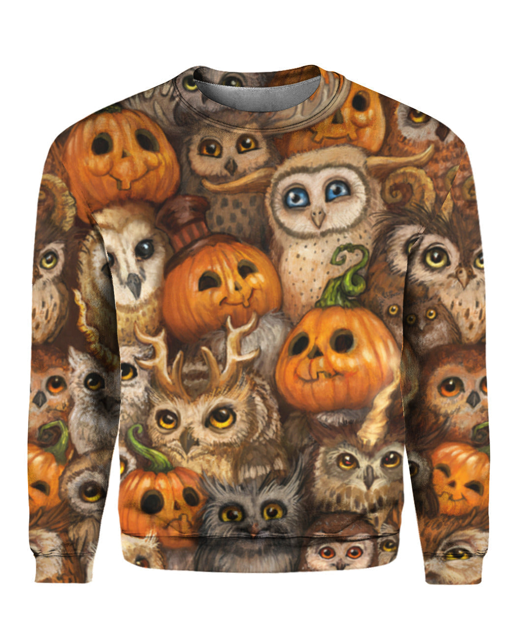 Owl And Pumpkin Halloween Crewneck Sweatshirt All Over Print Sweatshirt For Women Sweatshirt For Men