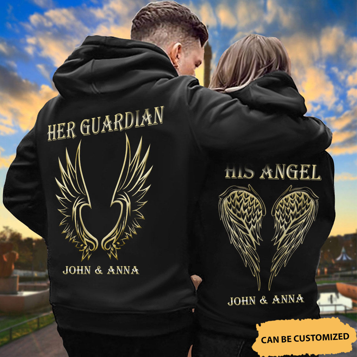 Personalized Her Guardian His Angel Hoodie, Couple Hoodie, Custom ...