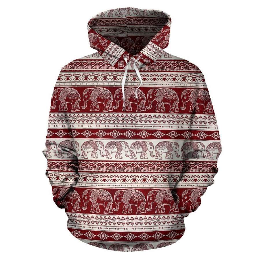 Red Aztec Elephant Pattern Print Women Men All Over Graphic Hoodie