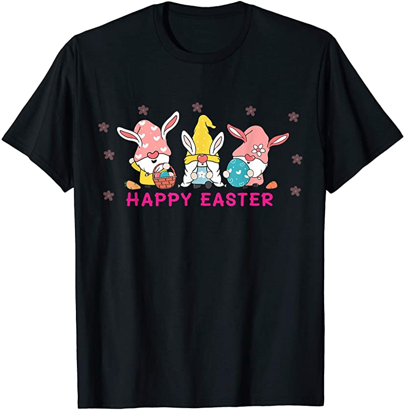 Cute Gnomes Easter Bunny Ears Egg Basket Flowers T-Shirt