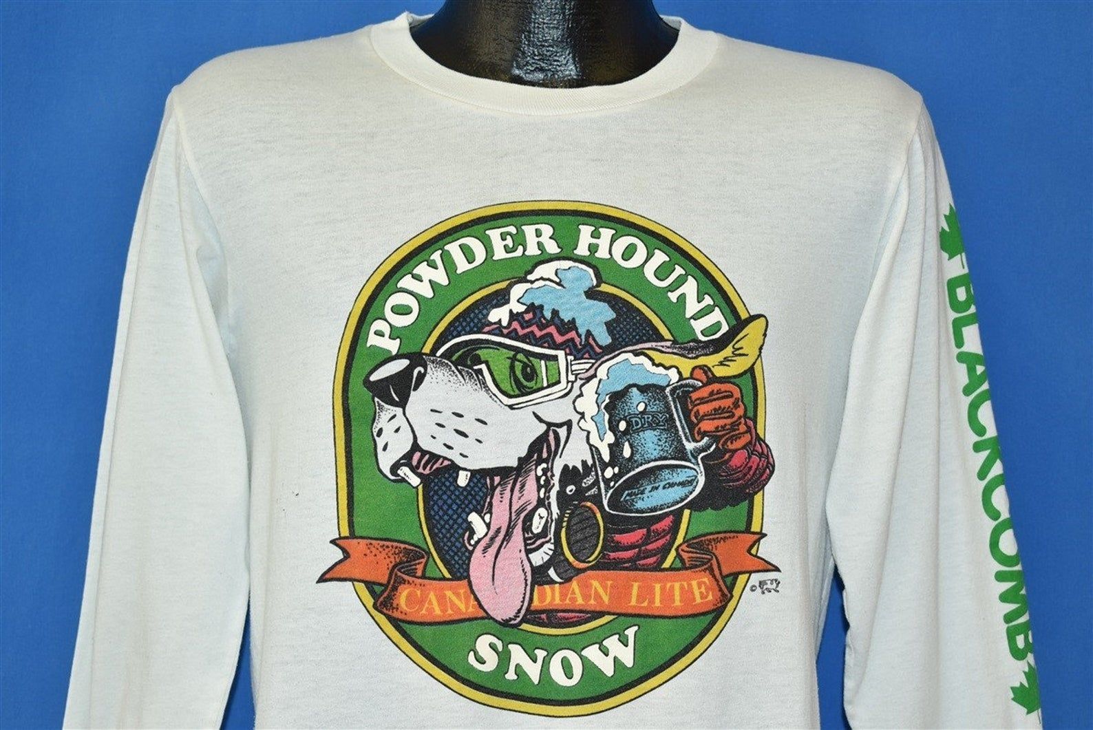 80S Powder Hound Dog Cartoon Ski Canadian Lite Beer T-Shirt