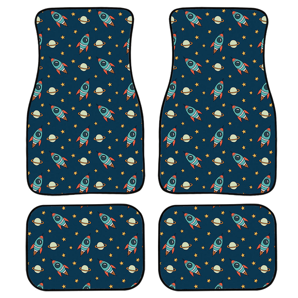 Doodle Rocket Pattern Print Front And Back Car Floor Mats, Front Car Mat