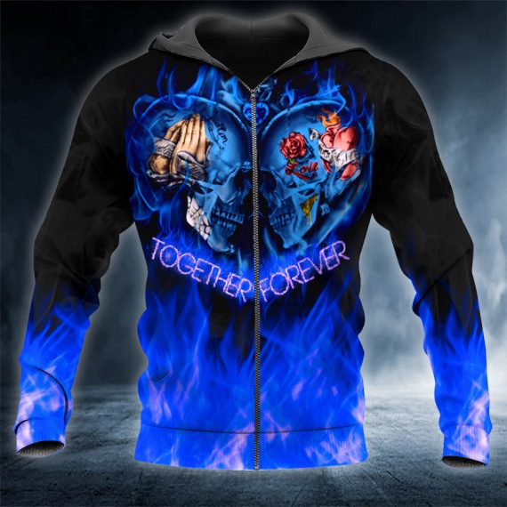 Forever Together Couple Skull 3D All Over Printed Unisex Zip Up Hoodie Us Size