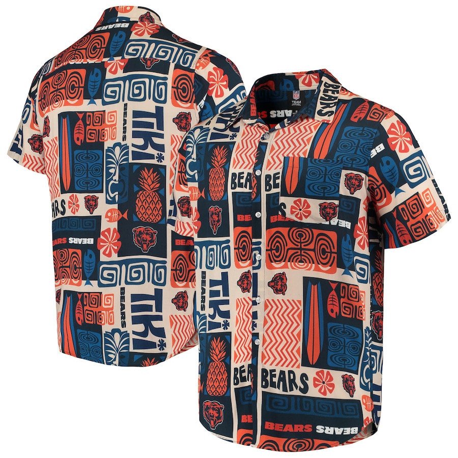 Chicago Bears Tiki Floral Woven Hawaii Shirt Ha25587