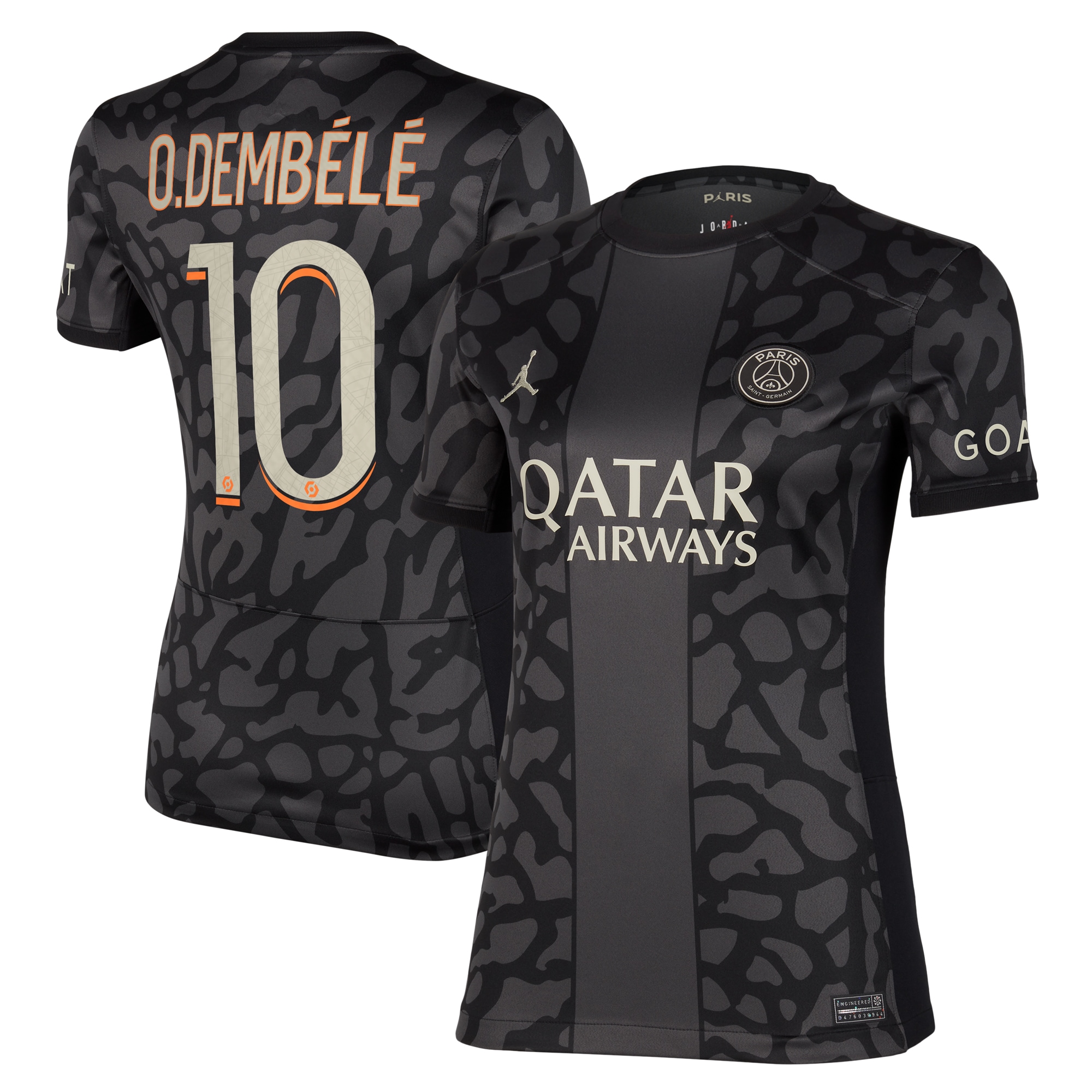 Ousmane Dembélé Paris Saint-Germain Jordan Brand Women's 2023/24 Third Stadium Replica Player Jersey – Anthracite