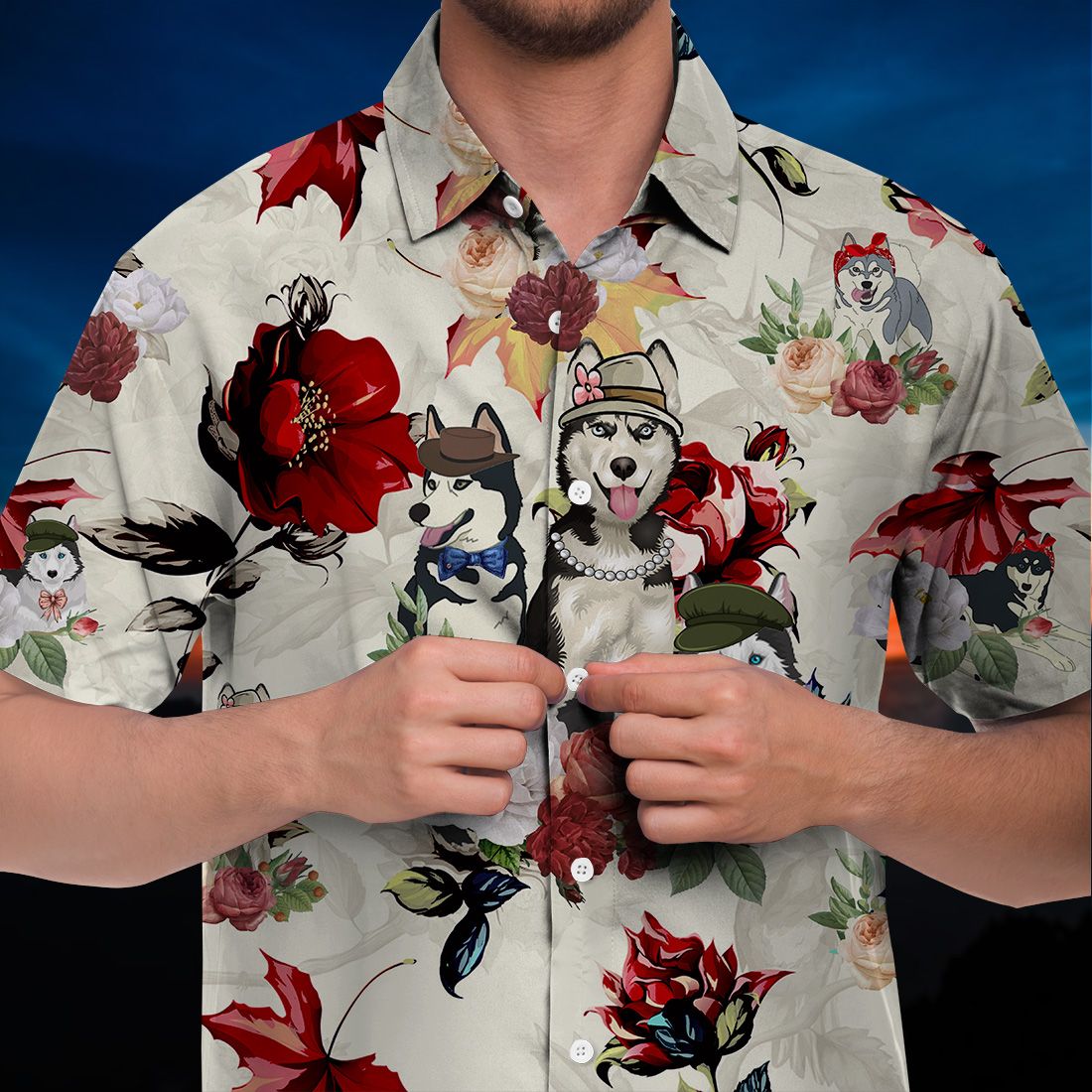 Siberian Husky Hawaiian Shirt 90s Flower