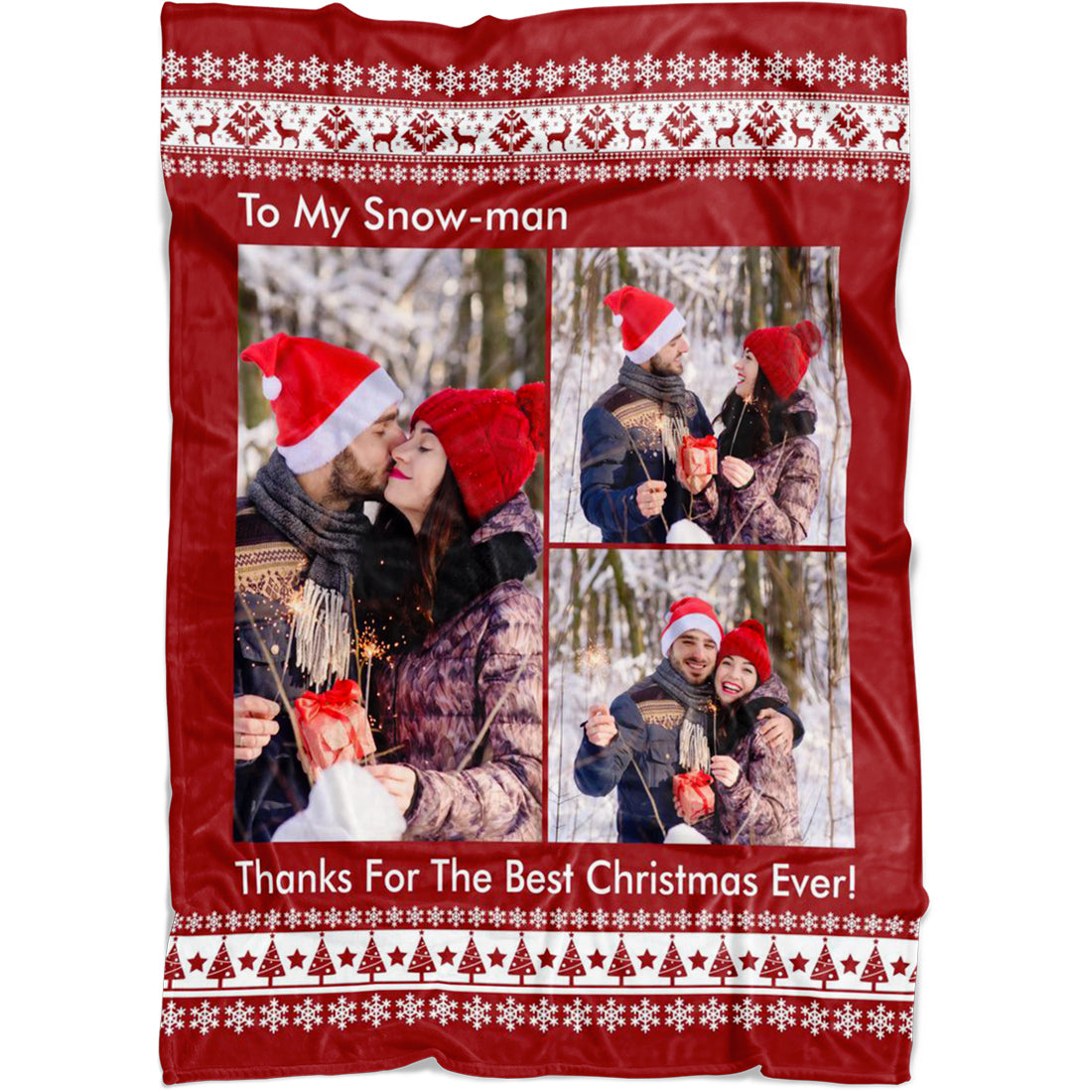 Personalized Christmas Burgundy Landscape Pattern Throw Blanket Customized Blanket