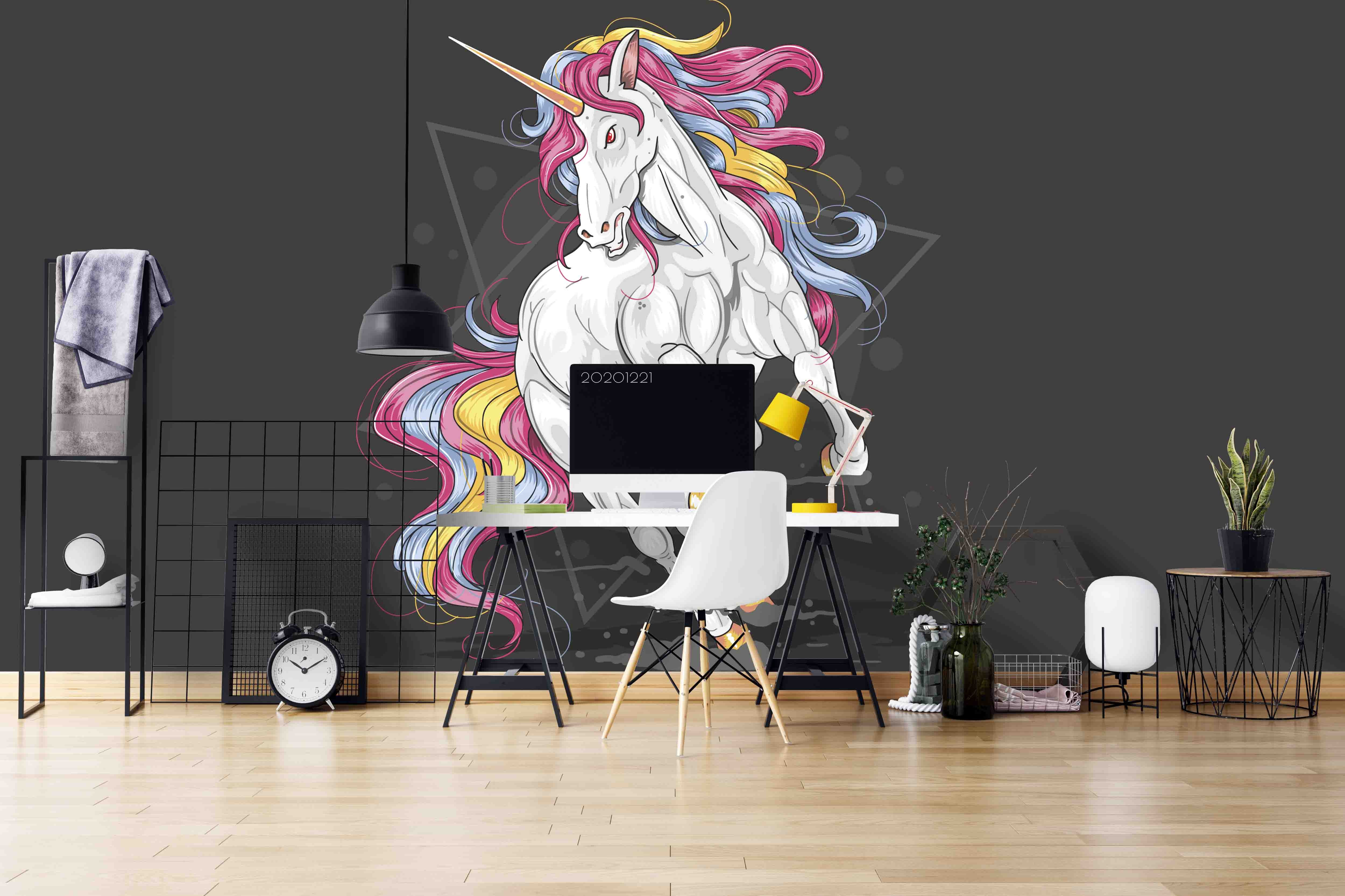 3D Hand Drawn Animal Color Unicorn Wall Mural Wallpaper Lqh 75