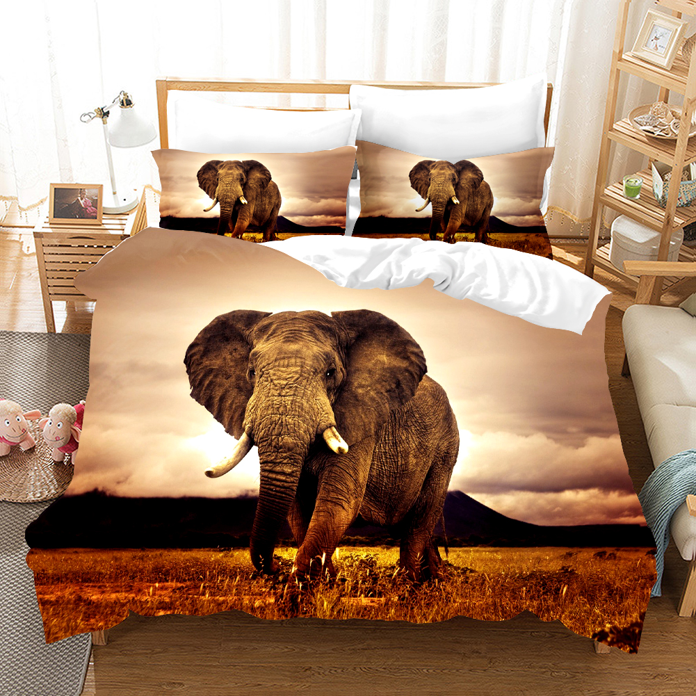 3D Bedding Set Big Elephant Grassland Single Double Size Duvet Cover Bed Lines High Quality S Bedspread