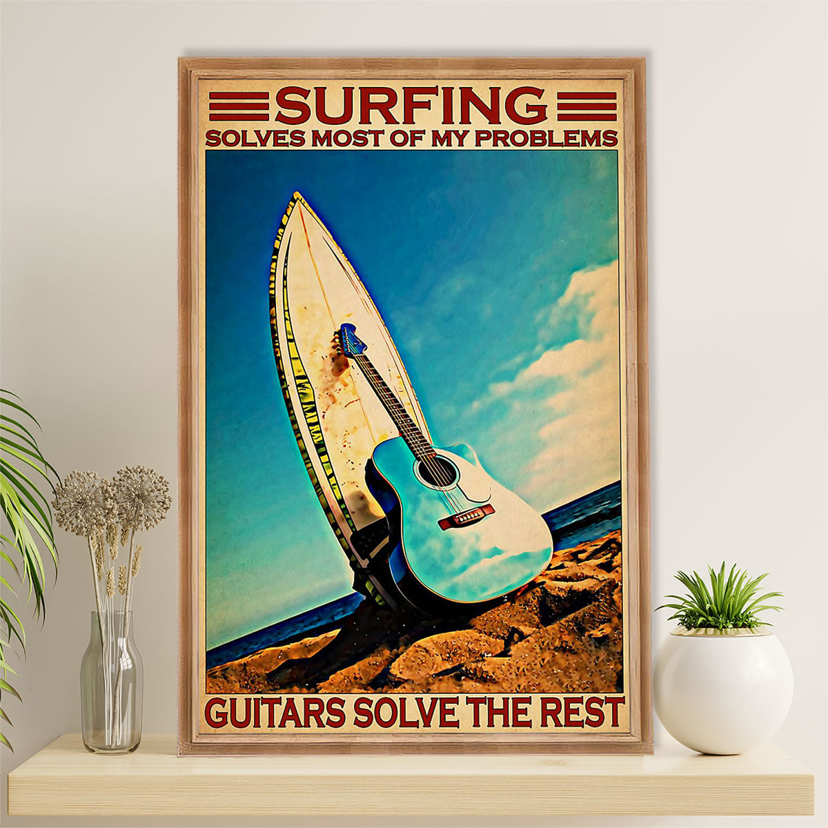 Water Surfing Canvas Wall Art Prints | Surfing & Guitar Loves | Home Décor Gift For Beach Surfer