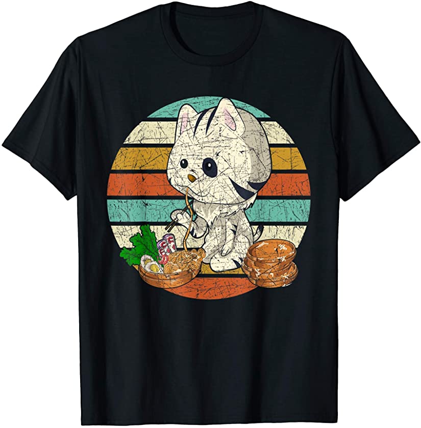 Animal Cute Pet Owner Gift Cat Kawaii Asian Food Retro Ramen T-Shirt