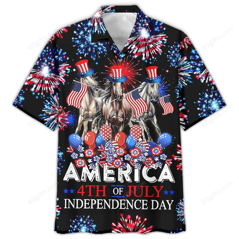 3D Hawaiian Shirt, Hoodie, Zip Hoodie, Hoodie Dress, Sweatshirt 3-Horses Independence Day Usa All Over Print