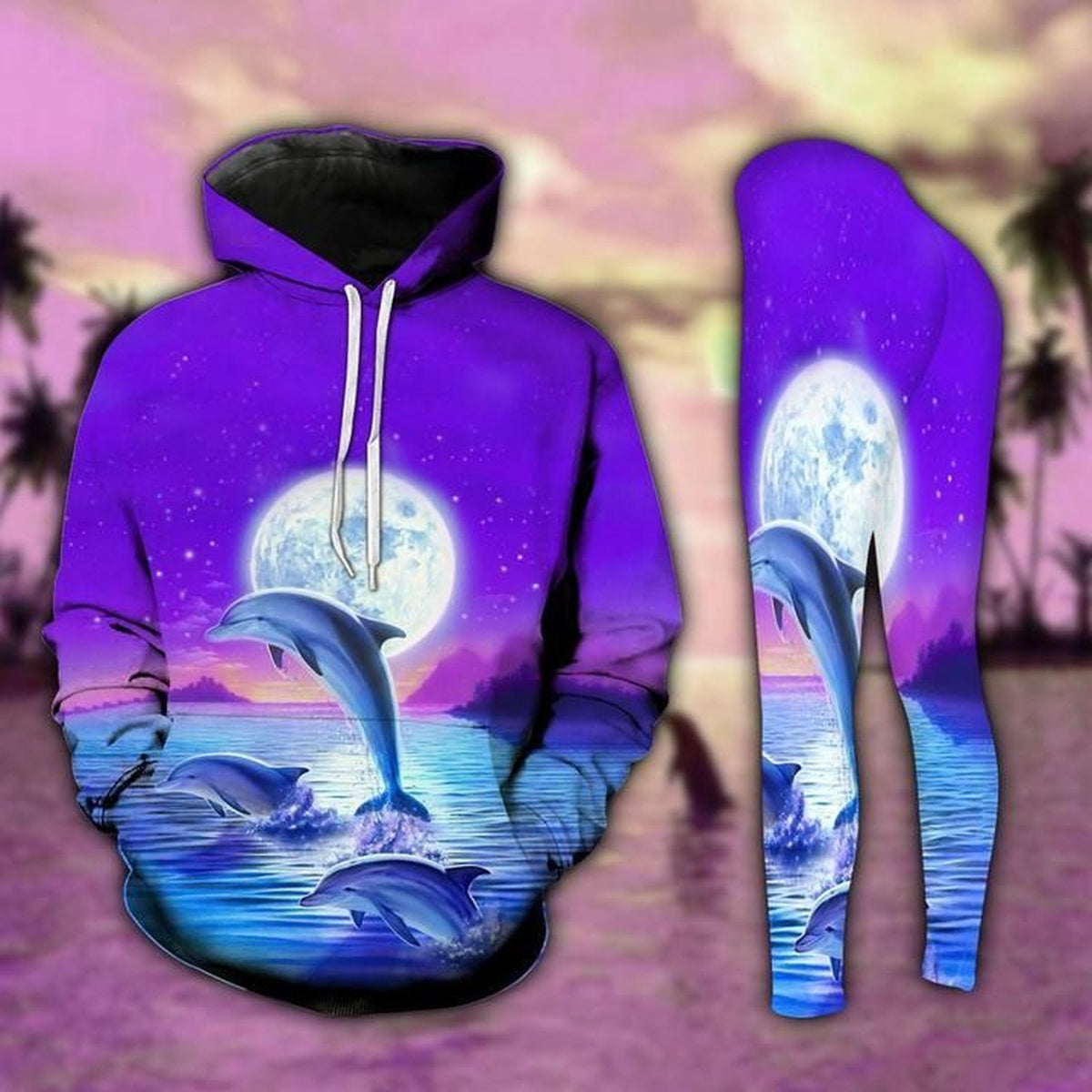 Amazing Dolphin Purple Legging Hoodie , Dolphin Legging Hoodie