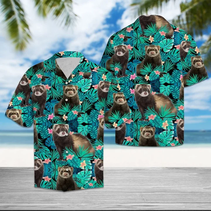 Happy Ferret Tropical Palm Leaves Summer Vacation Gift Hawaii Shirt Ha78980