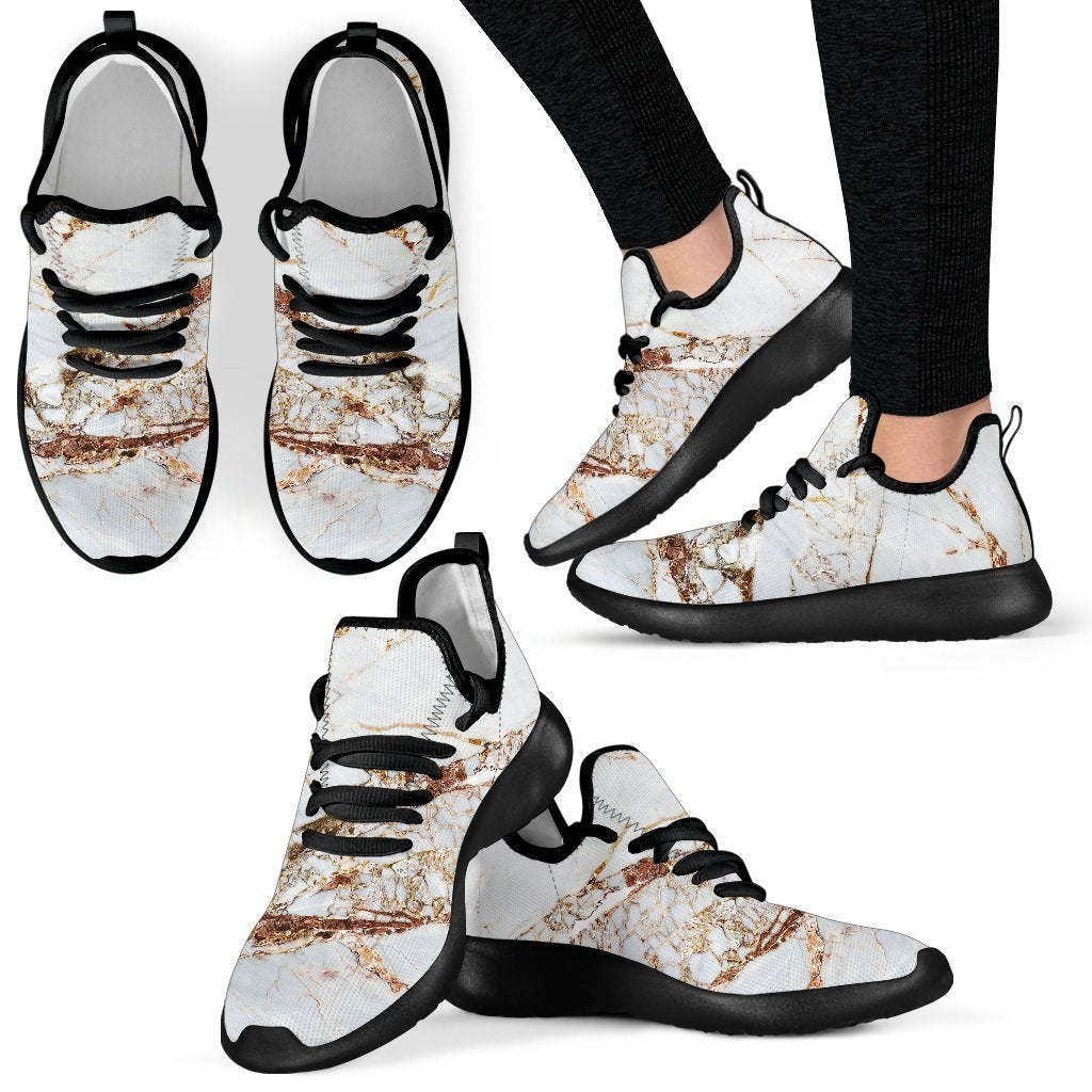 White Gold Grunge Marble Print Mesh Knit Shoes