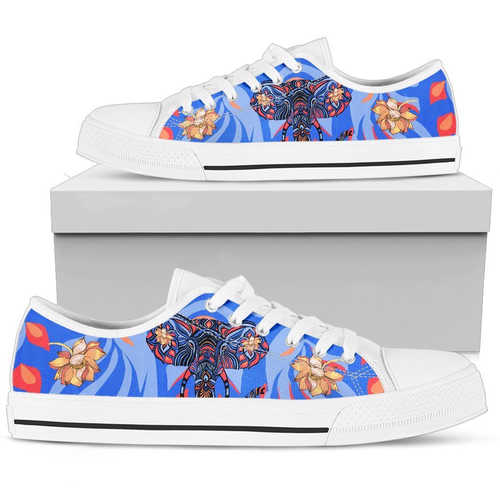 Blue Elephant Indian Mandala Women Low Top Shoes